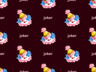 Joker cartoon character seamless pattern on pink background. Pixel style