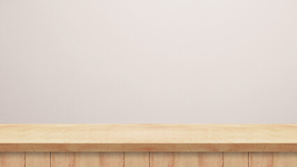 Brown wooden floor and cement wall horizontal decoration. Wooden table. Room background. Abstract wallpaper background. Backdrop.