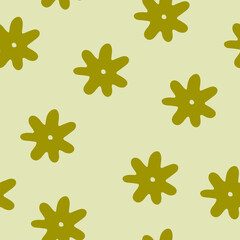 Fototapeta na wymiar Seamless background gender neutral baby floral pattern. Simple whimsical minimal earthy 2 tone color. Kids nursery flower wallpaper or boho fashion all over print. 