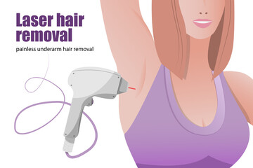 Hair removal vertical banners with laser epilator smooth female armpits and place for description text realistic vector illustration