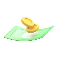 banknotes and coins for payment 3d rendering illustration