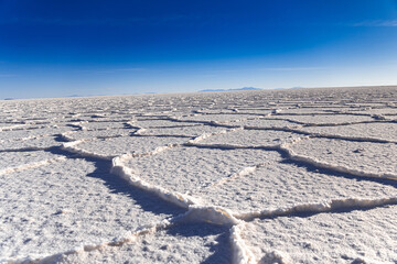 Salar de Uyuni, the world's largest salt flat in Bolivia, photographed at blue hour