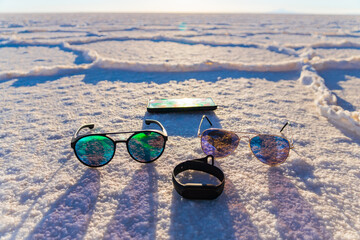 Reflections and textures: sunglasses in the world's largest salt lake