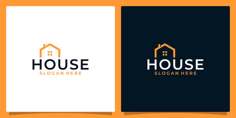 House lettering design with house building logo shape vector illustration. Good for brand, advertising, real estate, construction, property and home