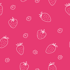strawberry seamless pattern. hand drawn illustration in doodle style. minimalism. wallpaper, background, wrapping paper, textile. berries, fruits, summer, food.