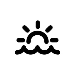 Simple sun and sea icon, Vector outline icon on white background.