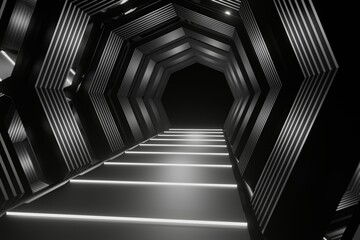 Obraz premium 3d render, glowing lines, tunnel, neon lights, virtual reality, abstract background, square portal, arch, pink blue spectrum vibrant colors, laser show