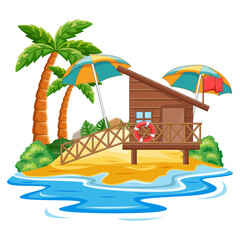 Wooden Cottage in the Beach Isolated on With Background