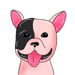 Portrait of a funny dog. Cartoon pink color illustration. Stylish image for printing on humor card, t-shirt composition, hand drawn style print.
