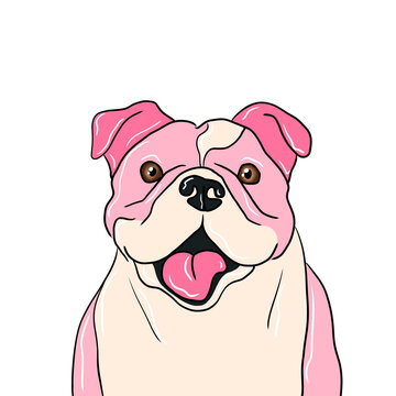 Portrait of a funny dog. Cartoon pink color illustration. Stylish image for printing on humor card, t-shirt composition, hand drawn style print.