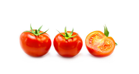 Fresh red tomatoes on a white background. Close-up, design, banner.