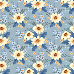 Blooming yellow flowers and small flowers seamless pattern.