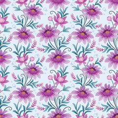 Blooming purple flowers seamless pattern for fabric textile wallpaper.