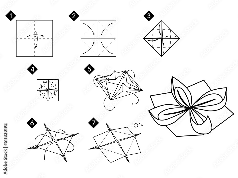 Aufkleber how to make origami lotus flower. step by step instructions. monochrome black and white vector simpl