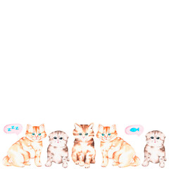 Kitty banner. Watercolor illustration. Isolated on a white background. For design.