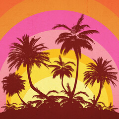 Fototapeta na wymiar Palm trees on island grunge retro poster