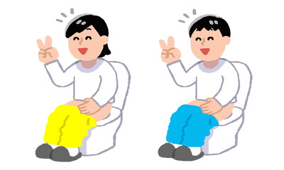 トイレでスッキリ排泄する私服男女