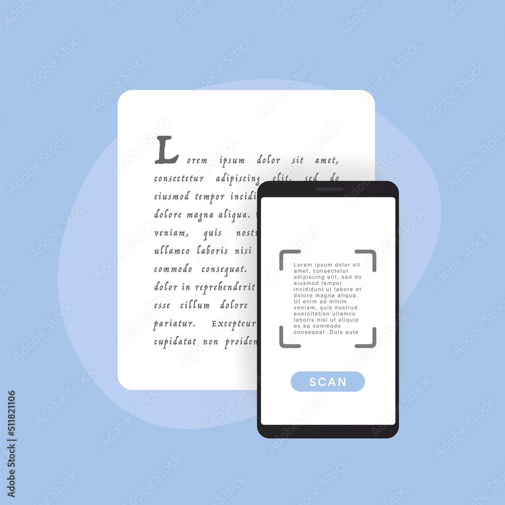 Fototapete Optical Character Recognition or Reader concept. OCR is process of recognizing printed or handwritten image document into machine-readable text format