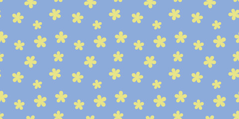 Fototapeta na wymiar Yellow flowers, blue background, seamless pattern design