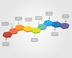 Hexagon step template for infographic for presentation for 9 element