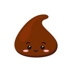 Cute chocolate chips piece smile emoji character vector icon. Kids milky smilling funny choco chunk with face. Kawaii cartoon style cacao sweet food morsel emoticon illustration.