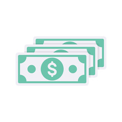 Three cartoon dollar banknotes stacked one behind the other. Vector illustration