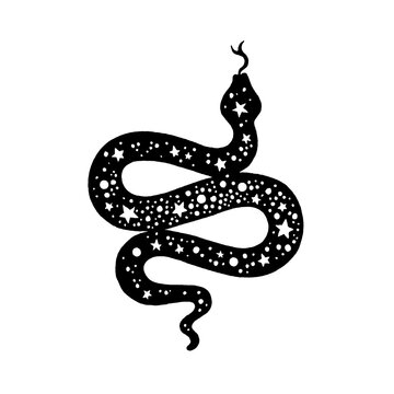 Snake vector. Mystic silhouette illustration. Magic snake icon logo. Boho serpent art. Esoteric black occult tattoo. Outline mystic design. Celestial sun boa symbol. Alchemy astrology tattoo print