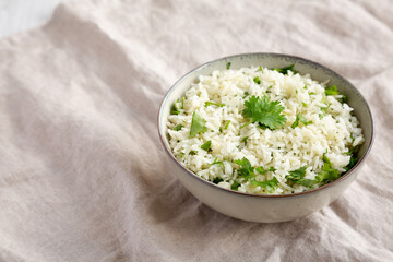 Homemade Cilantro Lime Rice in a Bowl, side view.