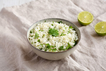 Homemade Cilantro Lime Rice in a Bowl, side view.
