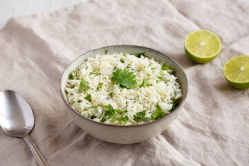 Homemade Cilantro Lime Rice in a Bowl, side view.