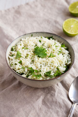 Homemade Cilantro Lime Rice in a Bowl, side view.