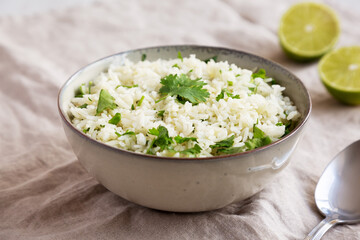 Homemade Cilantro Lime Rice in a Bowl, side view.