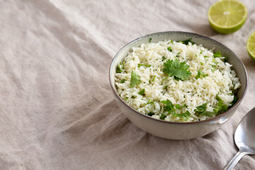 Homemade Cilantro Lime Rice in a Bowl, side view.
