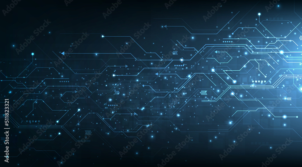Poster  Dark blue Circuit board technology background.Vector abstract technology illustration Circuit board on blue background.High tech circuit board connection system concept. 