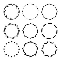 Set of vector round frames isolated on white background. Minimalistic design frames for greeting cards, invitations, posetrs, logos, web.