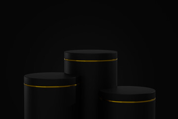 Empty black cylindrical podium for cosmetic product display presentation, Minimal scene, 3d rendering