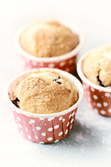 Muffins with Blueberries and Brown Sugar. Close up.