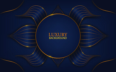 abstract luxury background with gold lines and circle frame on dark blue vector illustration