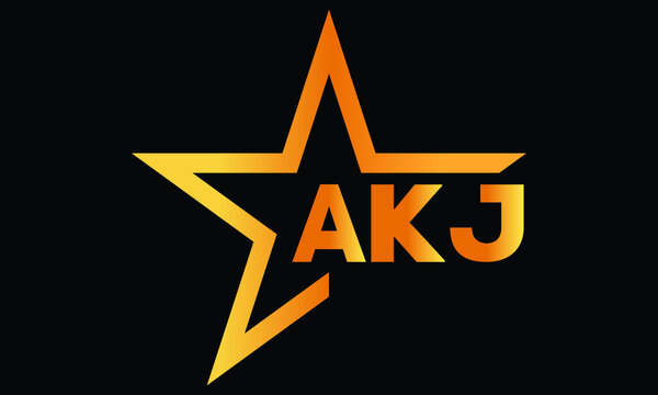 AKJ golden luxury star icon three letter logo design vector template. royal logo | luxury logo | jewelry logo | premium logo | iconic logo | Victoria logo |	