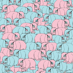Cute and fluffy bunnies are arranged in an endless pattern. Print for printing on fabric, children's items and stationery.