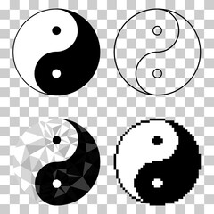 Yin yang set symbol of harmony and balance , line collection icon isolated on white background. Japan culture style - obrazy, fototapety, plakaty