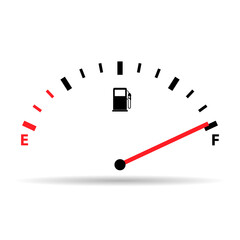 Fuel car indicator icon shadow, gauge petrol automobile meter symbol, control sign vector illustration