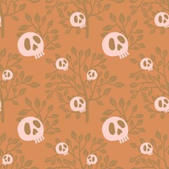Halloween seamless skulls and trees pattern for textiles and kids and wrapping paper and posters and packaging