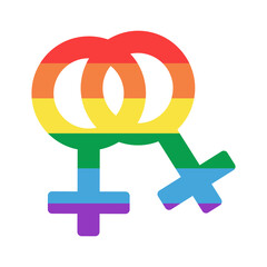 Gender sign of two men in a pair in the colors of the rainbow