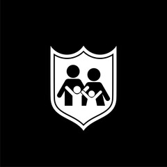 Obraz premium Family care protection shield logo isolated on dark background