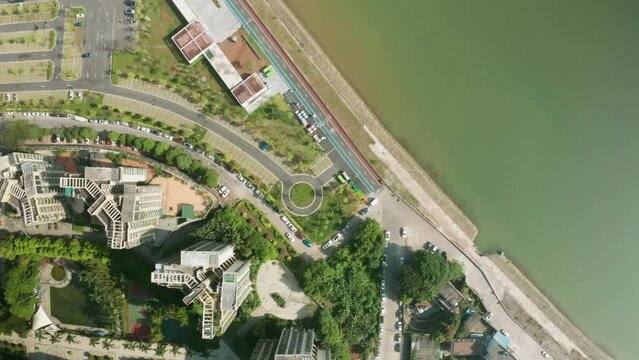 aerial urban residential area marathon park landscape greening real-time video/guangdong jiangmen