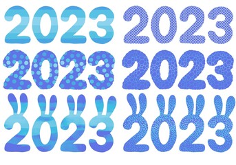 Set with 2023 rabbit numbers for new year gifts and stickers and notebooks and hobbies and holidays