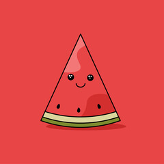 A cute slice of watermelon in kawaii style. Summer theme. Vector illustration.