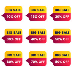 red yellow special offer discount banner vector set big sale discount from 10 to 80 percent badges  promotion design emblem set