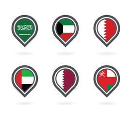 GCC Gulf Cooperation Council Countries Map Point on white background. Navigation icons set.
